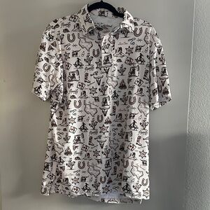 Texas Standard Golf Polo Men's Western Graphic Polo Shirt - White and Brown